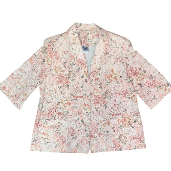 Nikki Vintage 80s Blazer Floral Pattern Neutral Rose Size 20 - Picture 1 of 8